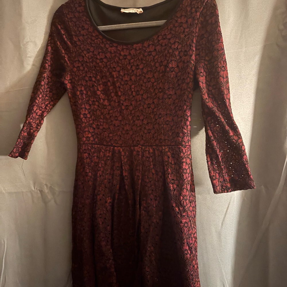 Lush Burgundy Lace Long Sleeve Dress